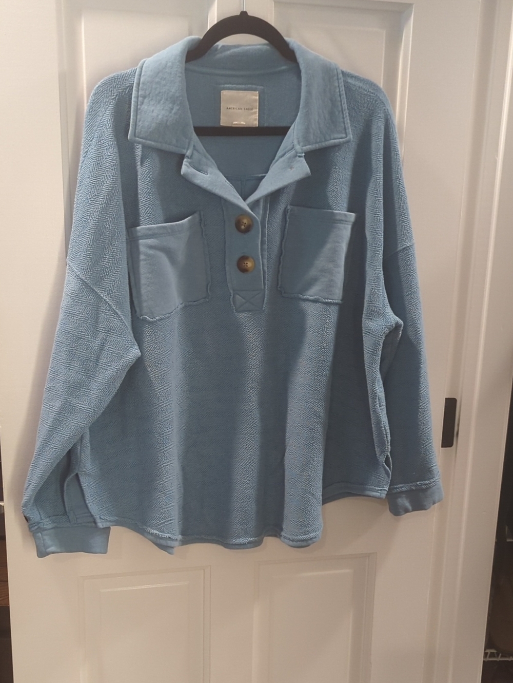 American Eagle Outfitters Light Blue Button-Placket Pullover